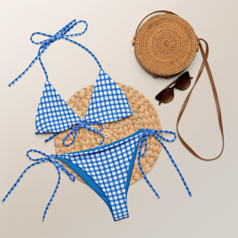 Blu Gingham / Áine Triangle String Bikini Top