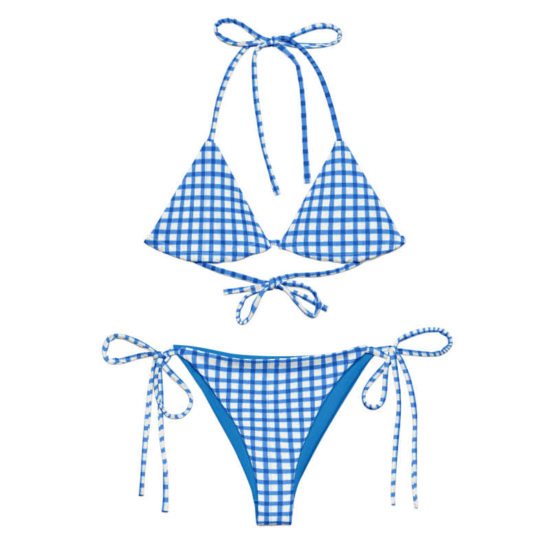 Blu Gingham / Áine Triangle String Bikini Top